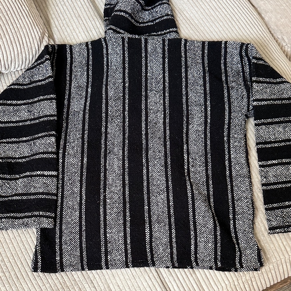Black and Gray Striped Rasta Baja Hoodie - Picture 3 of 5
